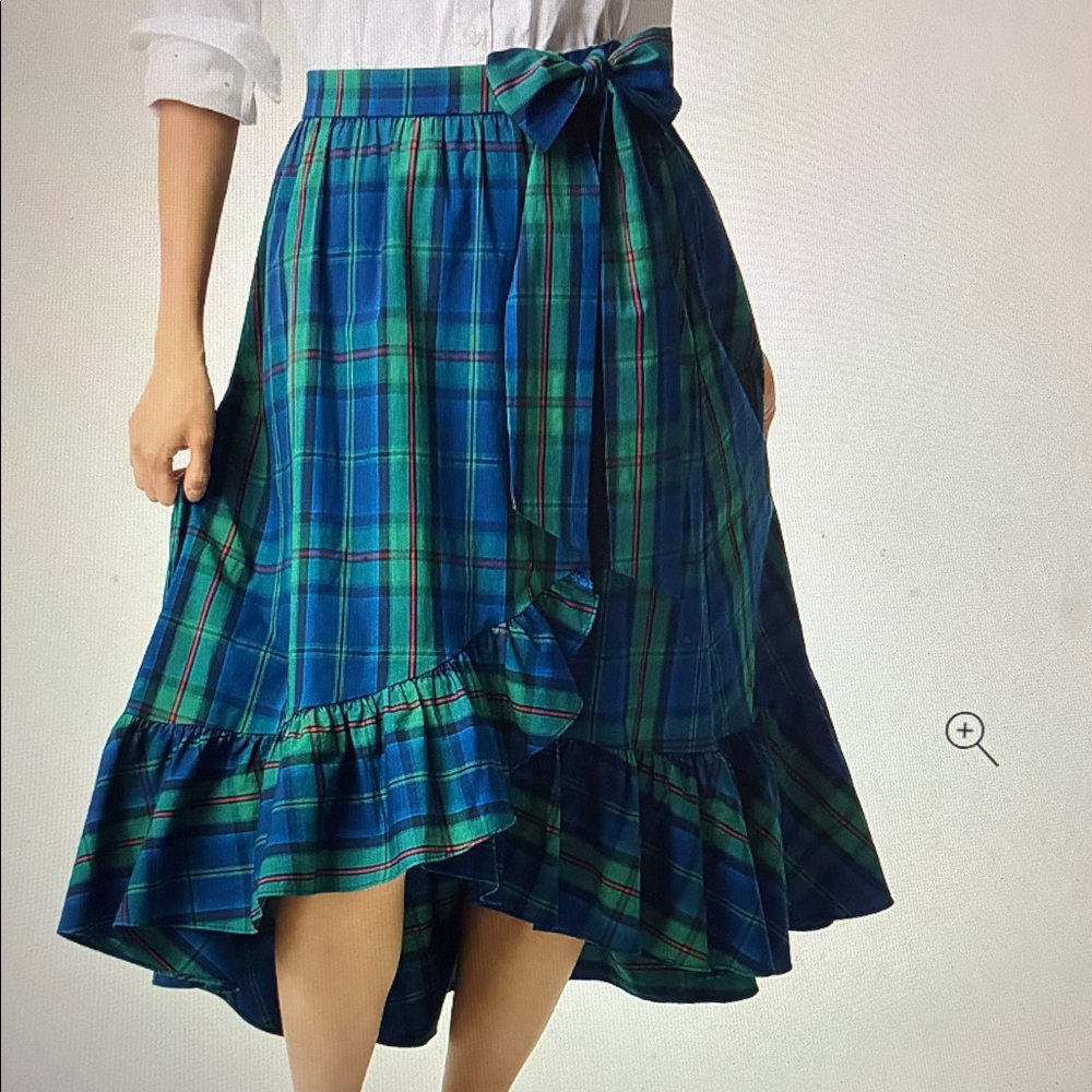 NWT J. Crew Tartan wrap Ruffle Midi Skirt in Blue and Green
